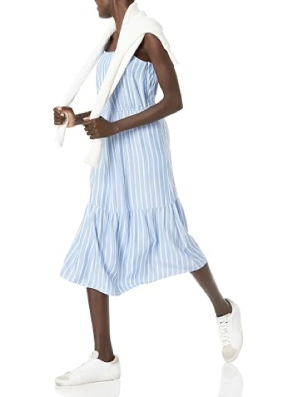 Amazon Essentials Women's Twill  Flare Dress size medium blue white stripe - Picture 3 of 9